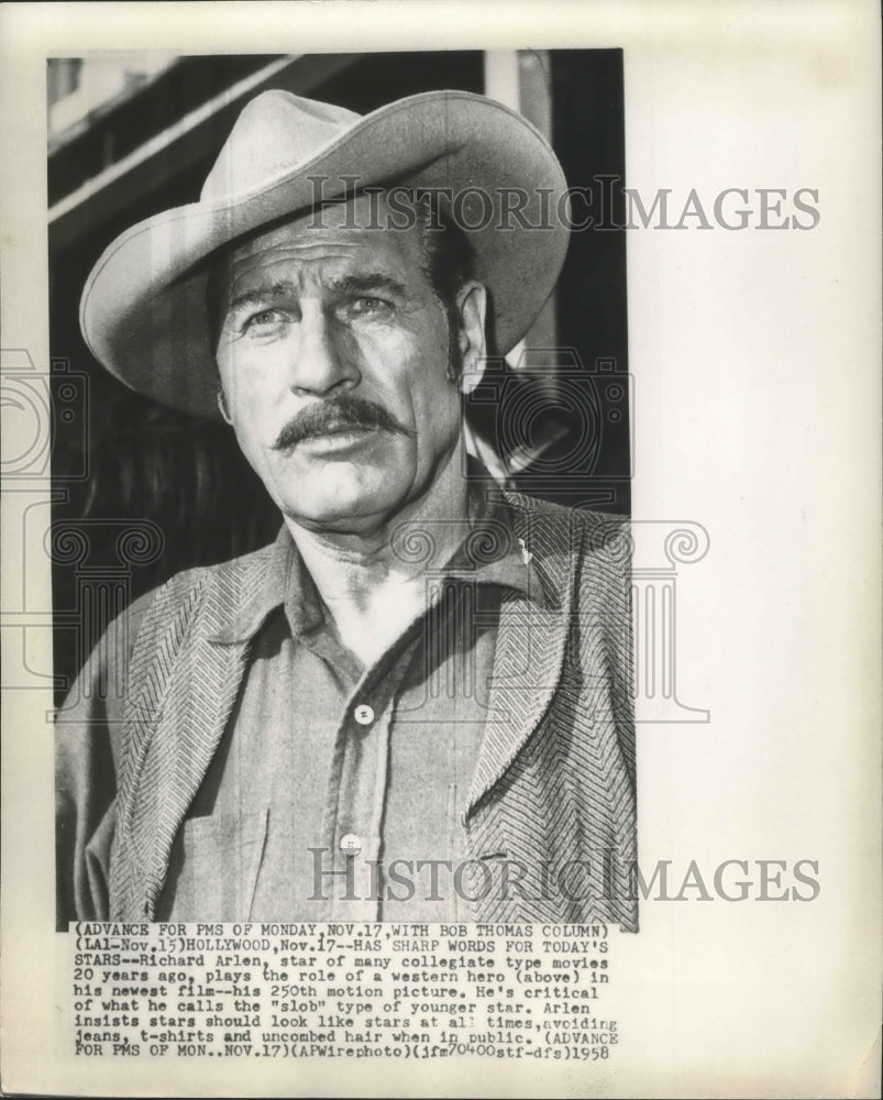 1958 Press Photo Richard Arlen as starred in his 250th motion picture.