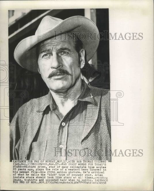 1958 Press Photo Richard Arlen as starred in his 250th motion picture.