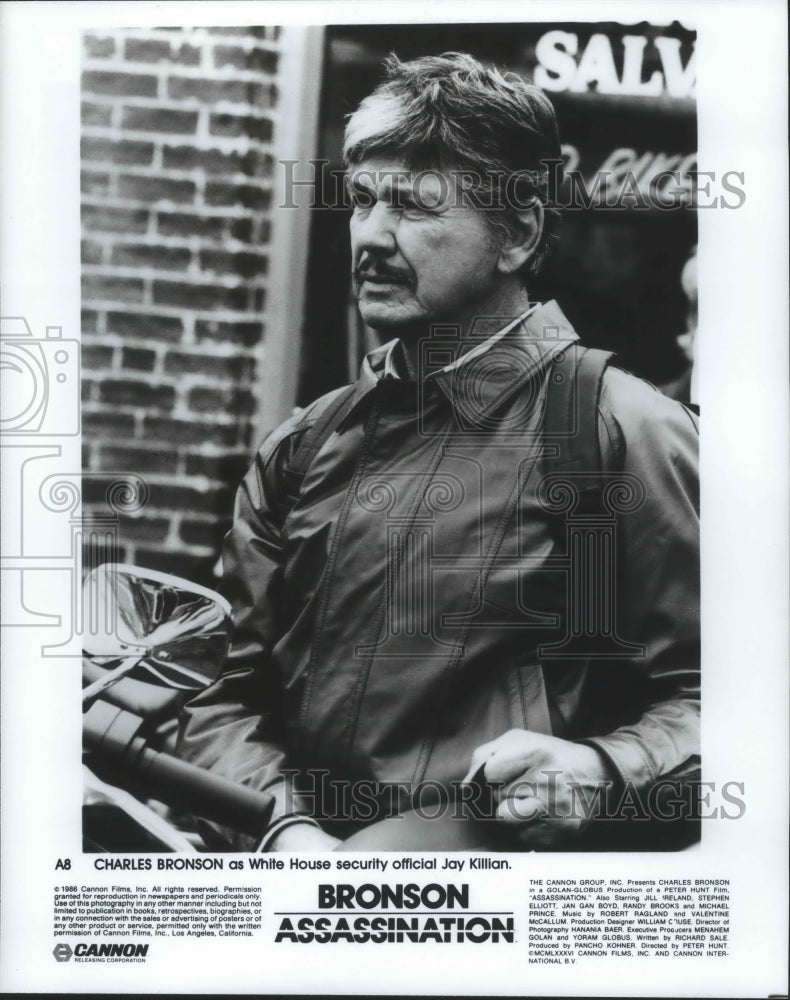 1986 Press Photo Charles Bronson stars in Bronson Assassination. - nox03458- Historic Images