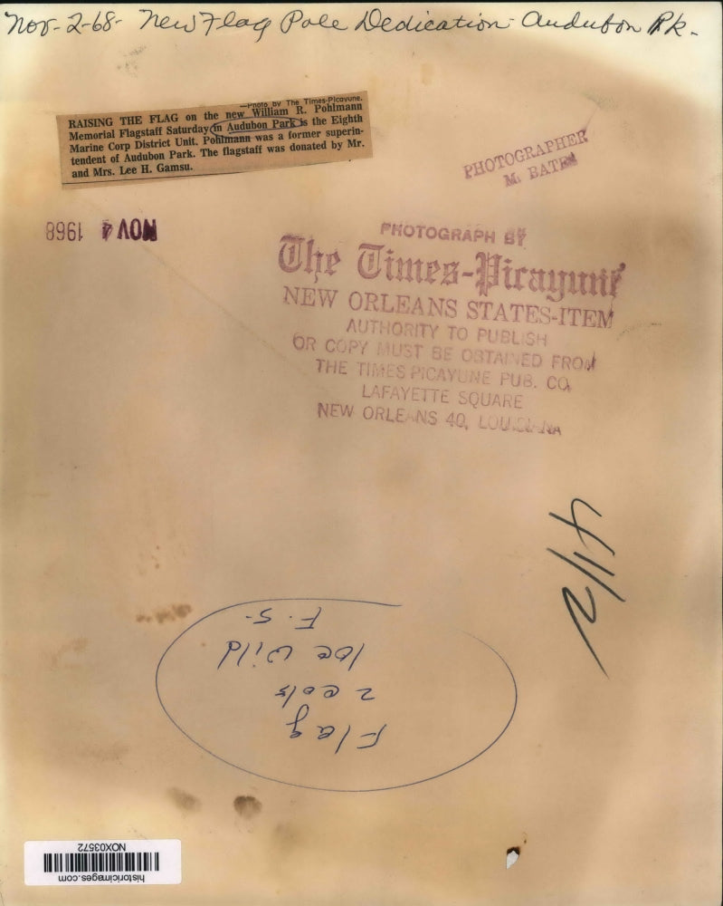 1968 Press Photo Flag raising on new William R. Pohlmann Memorial Flagstaff.