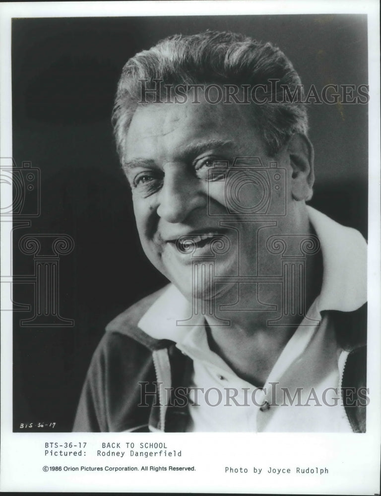 1986 Press Photo Rodney Dangerfield stars in Back to School. - nox03618