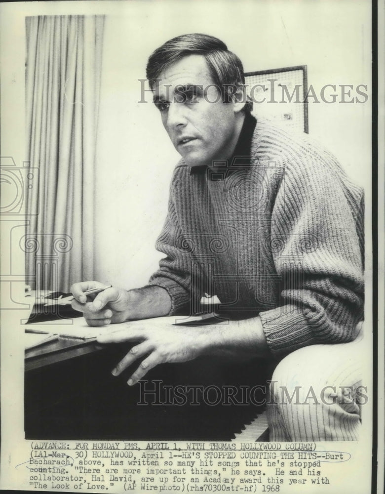 1968 Press Photo Burt Bacharach, musician and composer, in Hollywood.- Historic Images