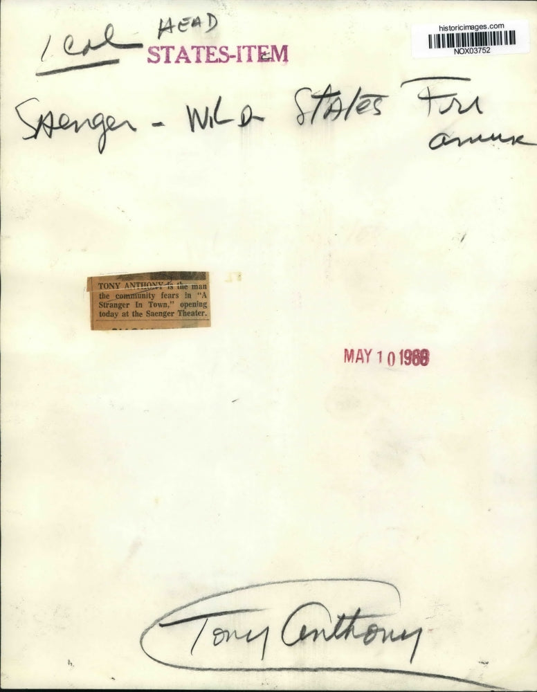 1968 Press Photo Actor Tony Anthony in A Stranger in Town - nox03752