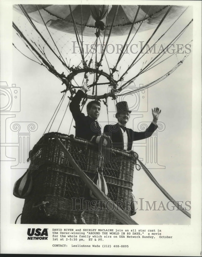 1989 Press Photo David Niven & Shirley MacLaine in Around the World in 80 Days.
