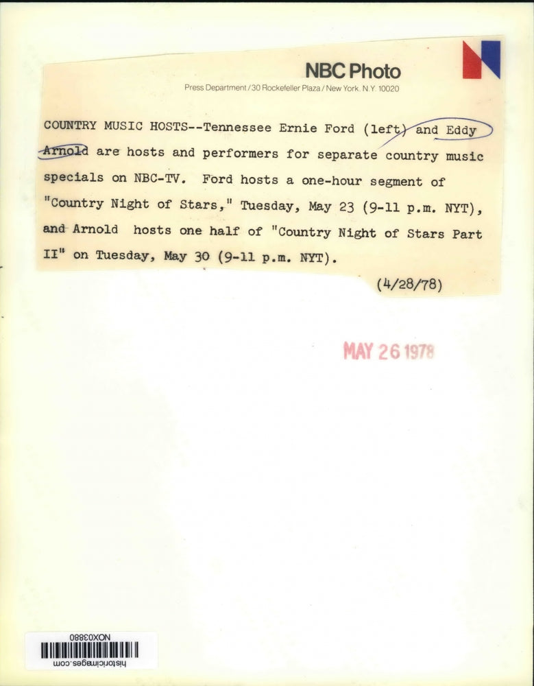 1978 Press Photo Tennessee Ernie Ford & Eddie Arnold hosts on NBC specials.