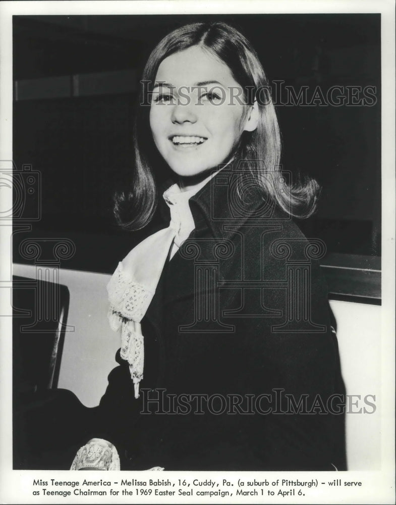 Load image into Gallery viewer, 1969 Press Photo Melissa Babish, Miss Teenage America and Easter Seal Chairman.
