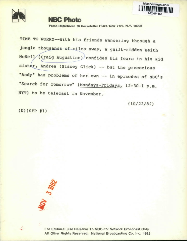 1982 Press Photo Craig Augustine and Stacey Glick in Search for Tomorrow, on NBC