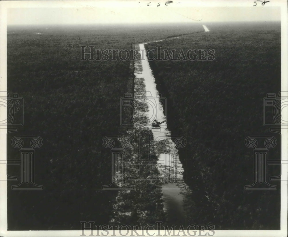 1970 Press Photo A barge clears a path in the Atchafalaya Floodway in Iberville.