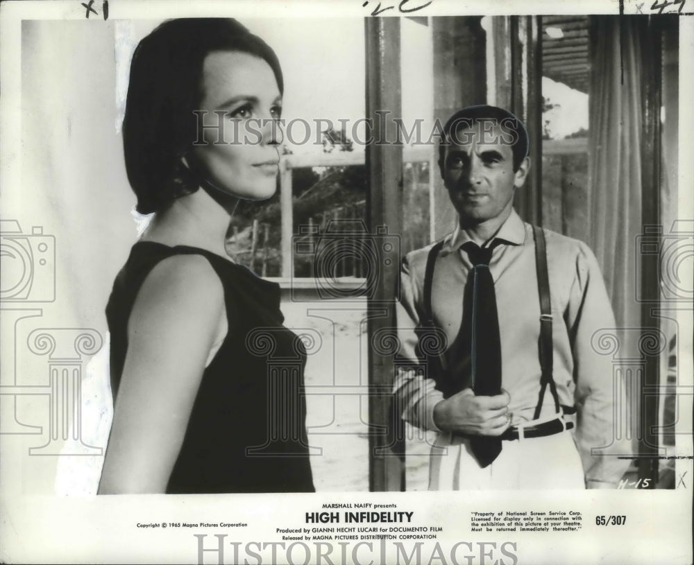 1965 Press Photo Claire Bloom and Charles Aznavour in &quot;High Infidelity&quot;- Historic Images