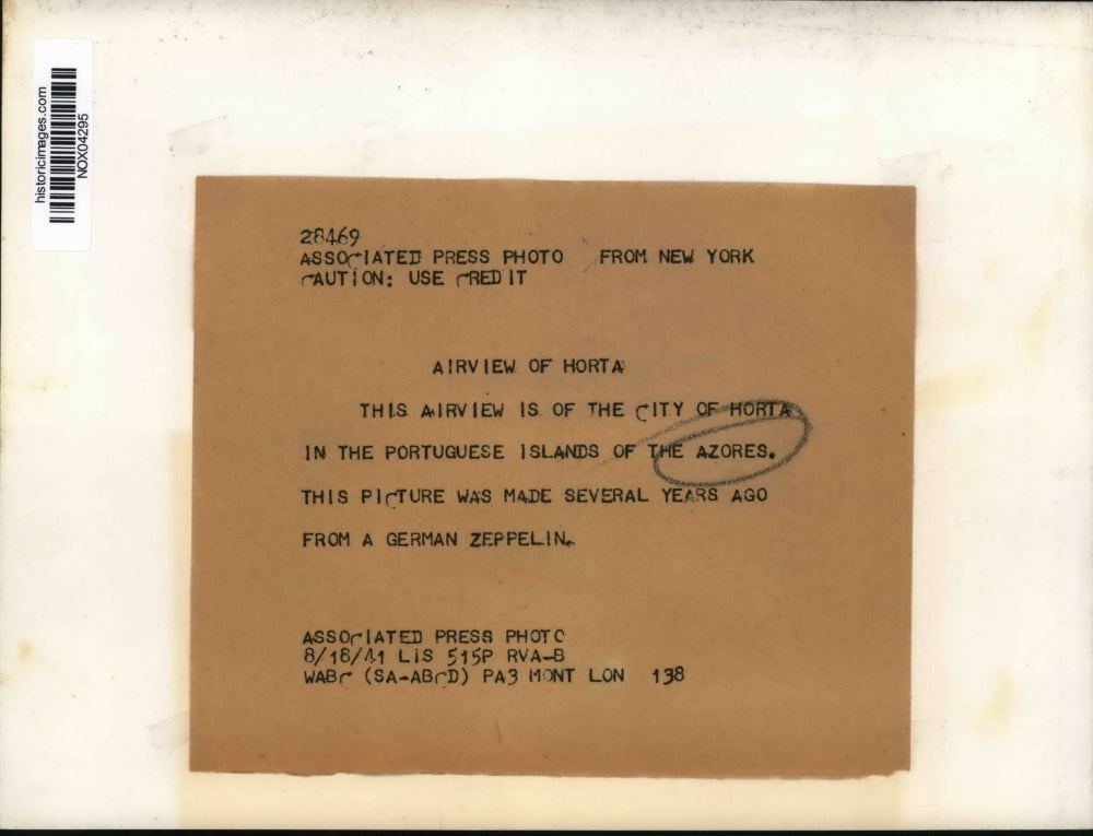 1941 Press Photo Airview of the City of Horta in Portuguese Islands of Azores