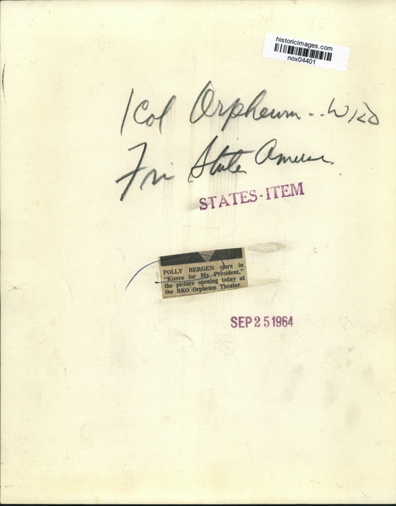 1964 Press Photo Polly Bergen Stars in Kisses for My President - nox04401