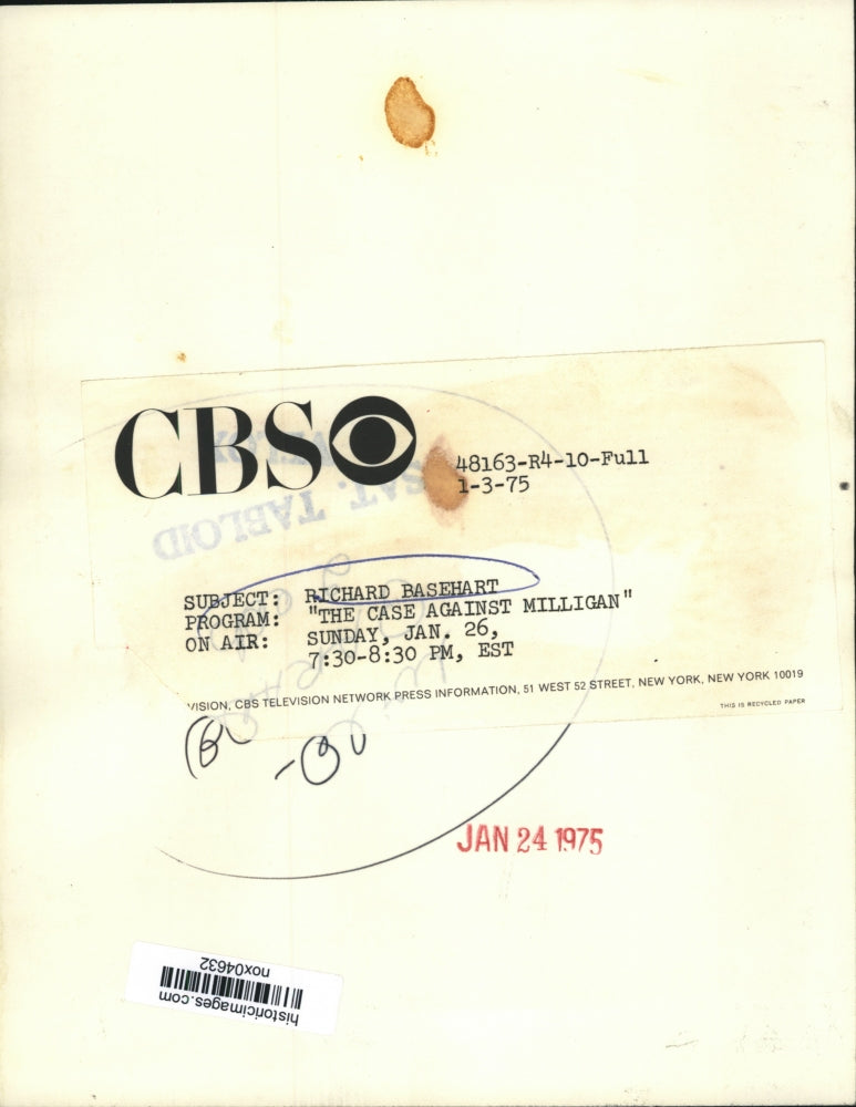 1975 Press Photo Richard Basehart Stars in The Case Against Milligan - nox04632