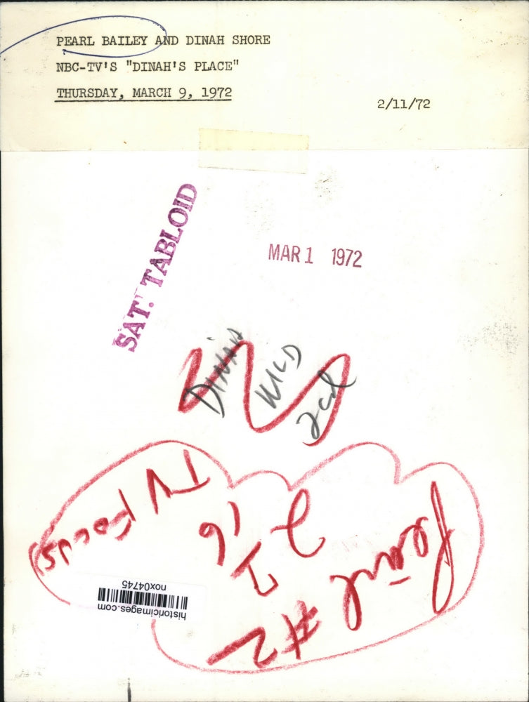 1972 Press Photo Pearl Bailey and and Dinah Shore on Dinah's Place - nox04745