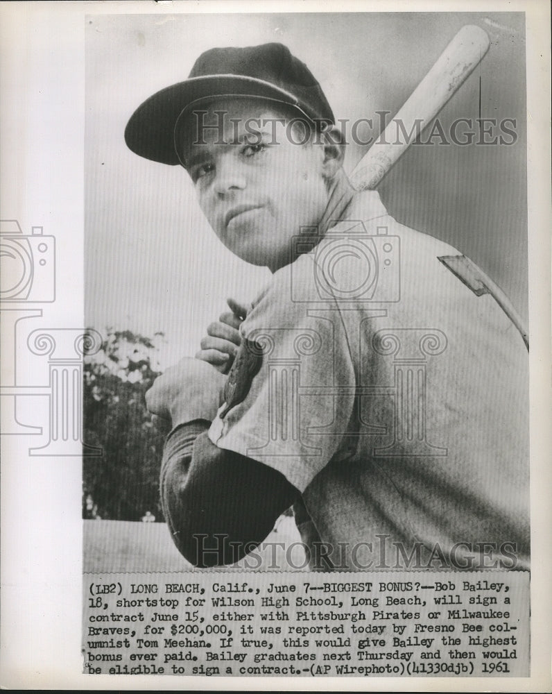 Load image into Gallery viewer, 1961 Press Photo Bob Bailey of Wilson High Baseball is Pirate Or Braves Bound
