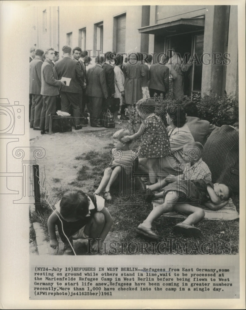 1961 Press Photo East Germany Refugees in Line at Marienfelde Refugee Camp- Historic Images