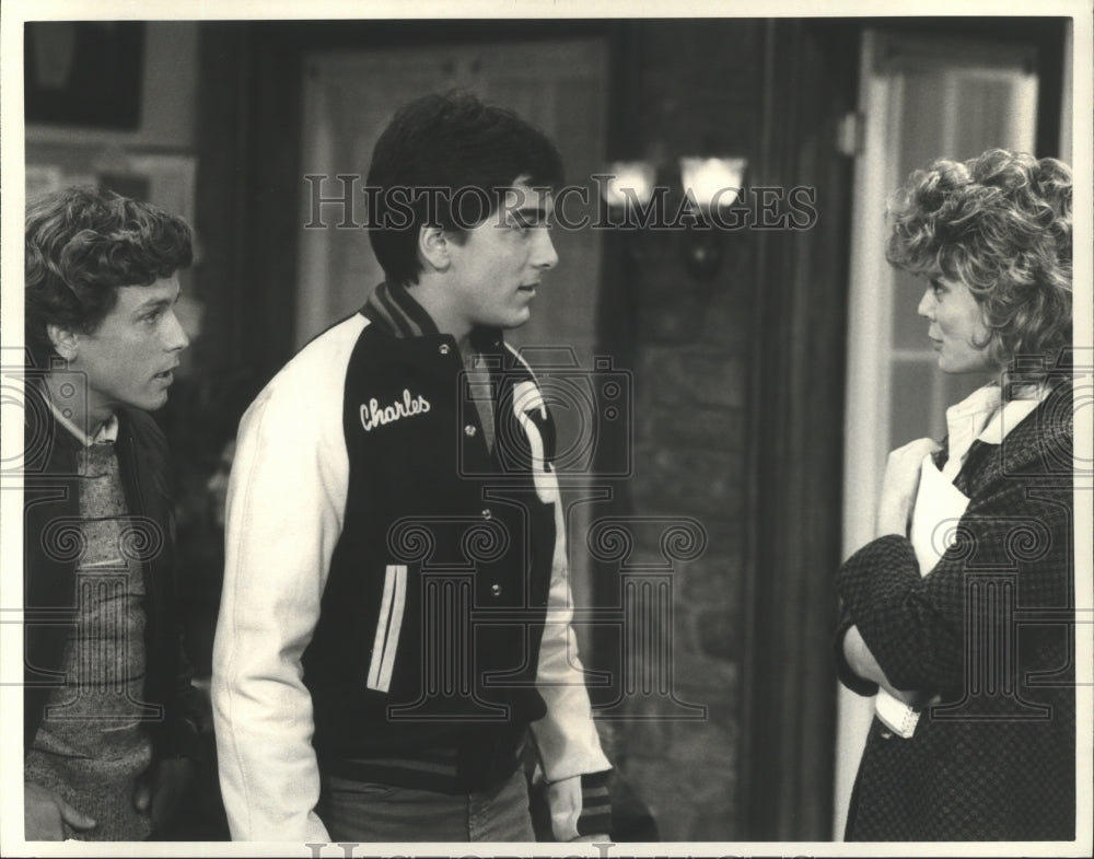 1984 Press Photo Willie Aames, Scott Baio &amp; Romy Windsor in Charles in Charge