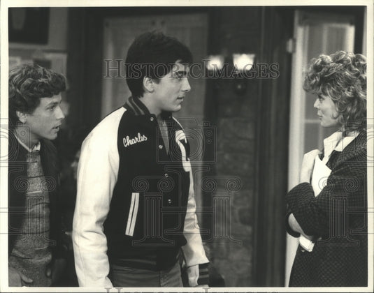 1984 Press Photo Willie Aames, Scott Baio & Romy Windsor in Charles in Charge
