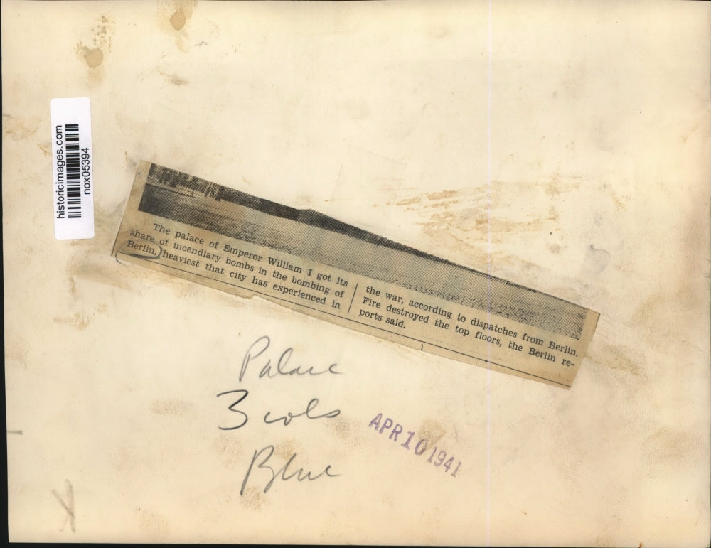 1941 Press Photo The Palace of Emperor William I before damage from bombs - WWII