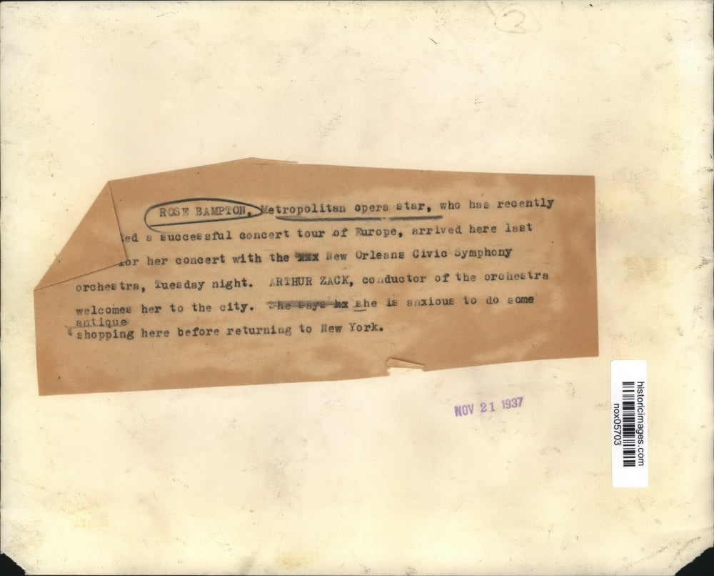 1937 Press Photo Conductor Arthur Zack Welcomes Rose Bampton to New Orleans