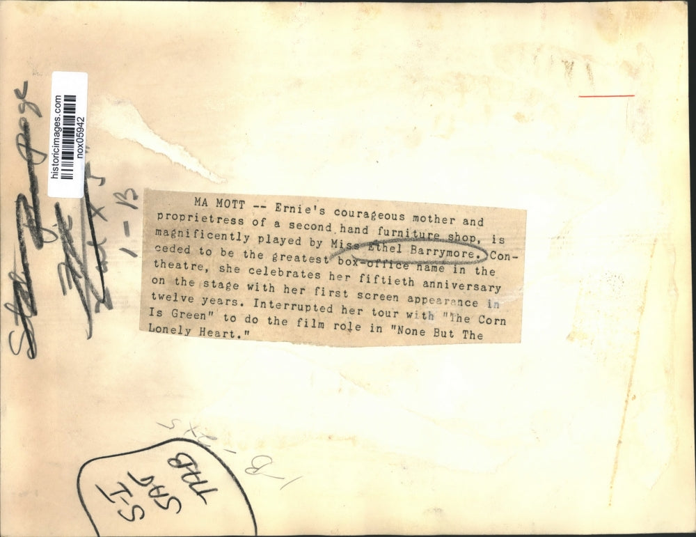 Press Photo Ethel Barrymore, Actress, in "None But The Lonely Heart"