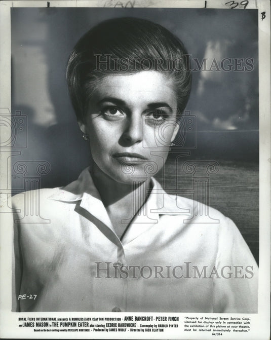 1965 Press Photo Anne Bancroft, Actress in "The Pumpkin Eater," Royal Films