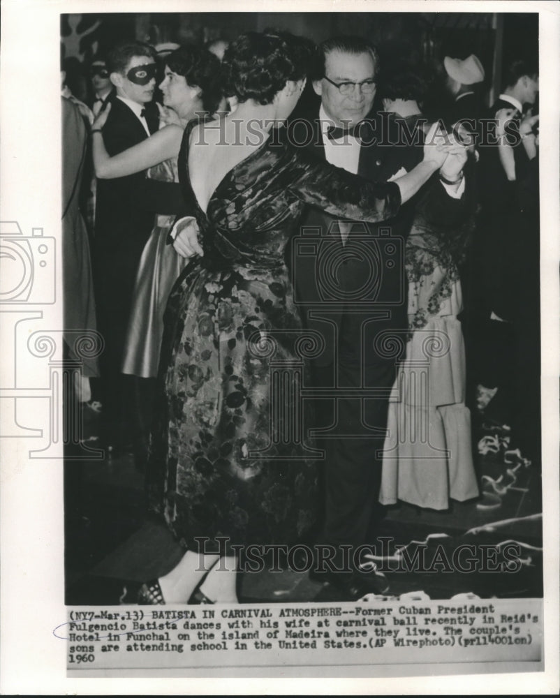 1960 Press Photo Former Cuban President Fulgencio Batista Dances with Wife
