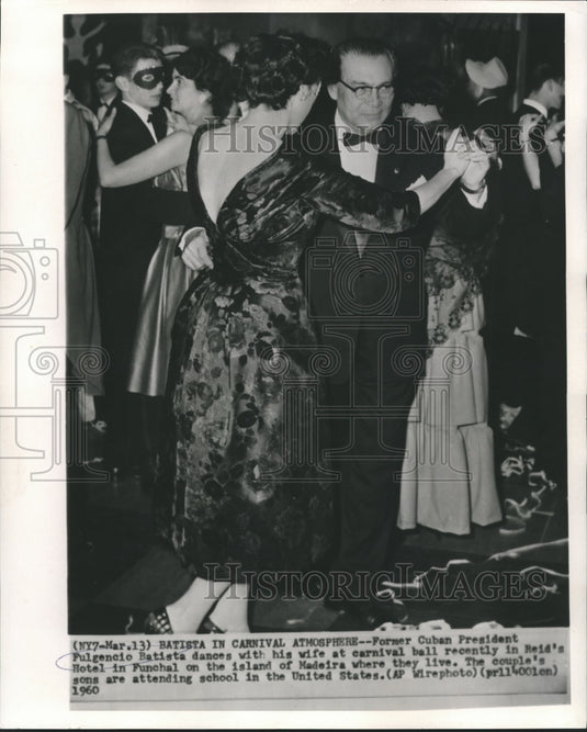 1960 Press Photo Former Cuban President Fulgencio Batista Dances with Wife