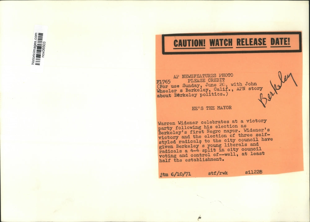 1971 Press Photo Warren Widener, Berkeley, California first black mayor