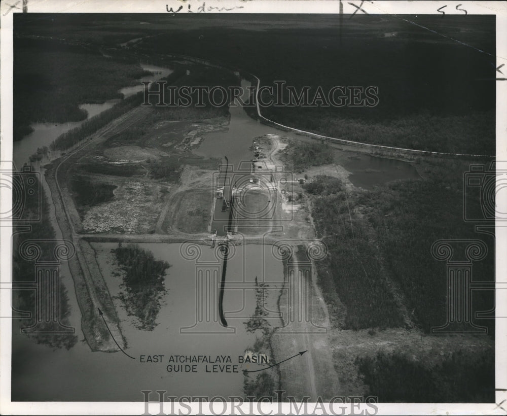 1951 Press Photo Aerial View of Bayou Sorrel Lock Showing Construction Details