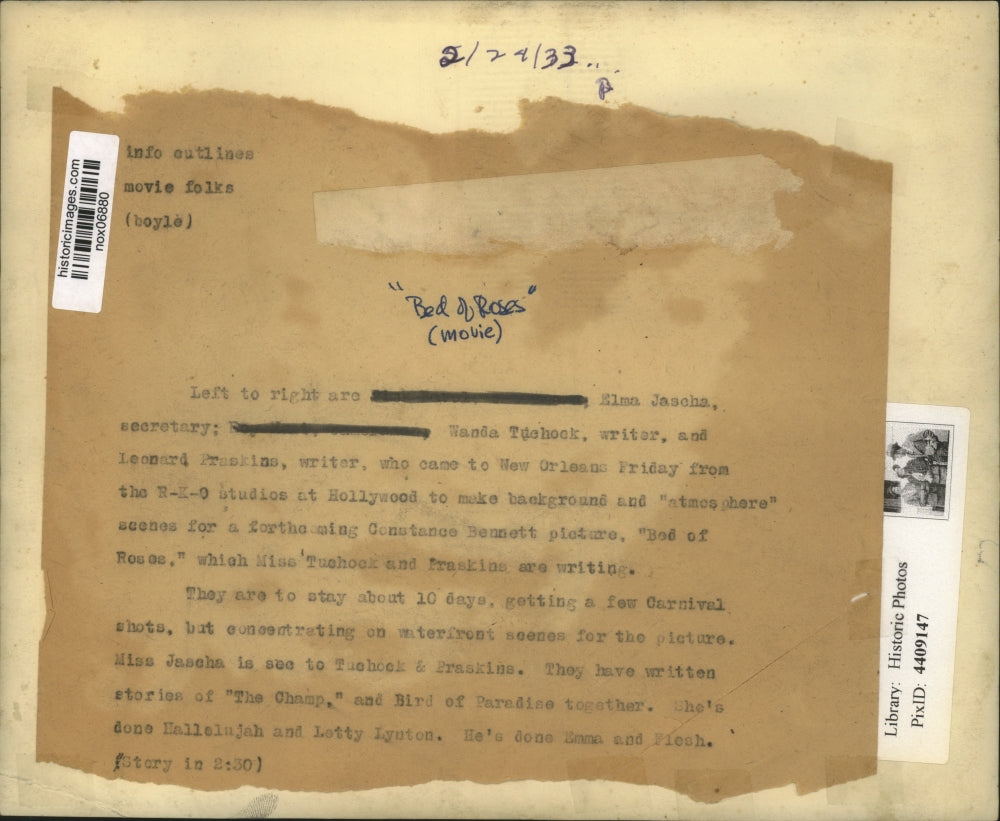 1933 Press Photo Hollywood Writers In New Orleans Working on "Bed of Roses"