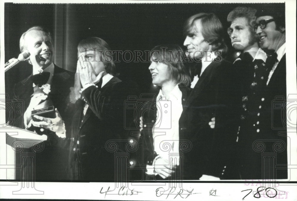 1973 Press Photo James Blackwood Sr. Accepts Dove Award with Blackwood Singers