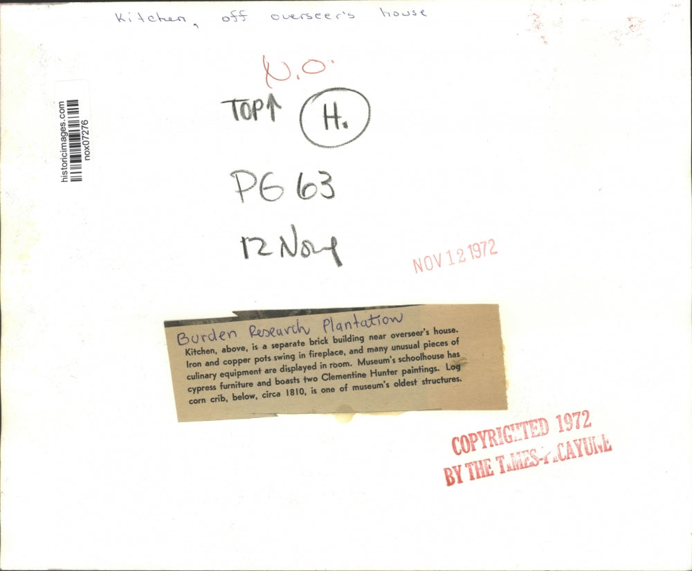 1972 Press Photo Burden Research Plantation kitchen with iron and copper pots