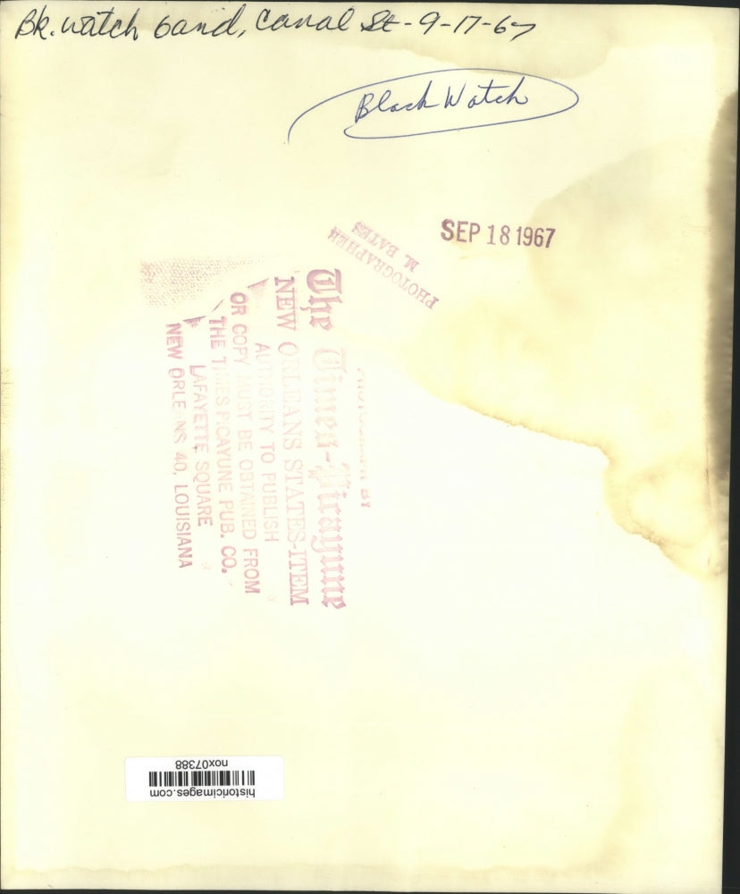 1967 Press Photo Black Watch Band Performs on Canal Street, New Orleans, LA