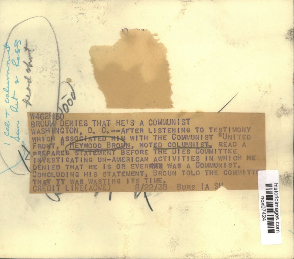 1938 Press Photo Heywood Broun Denies Accusation of Communist Affiliation