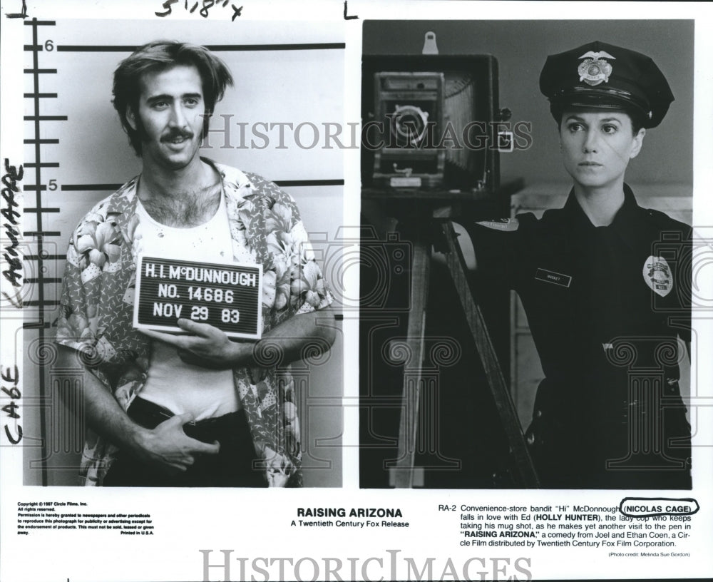 1987 Press Photo Nicolas Cage and Holly Hunter Star in Raising Arizona