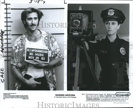 1987 Press Photo Nicolas Cage and Holly Hunter Star in Raising Arizona