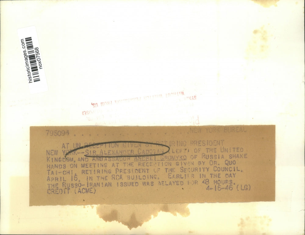 1946 Press Photo Sir Alexander Cadoran & Ambassador Andrei Gromyko at Reception