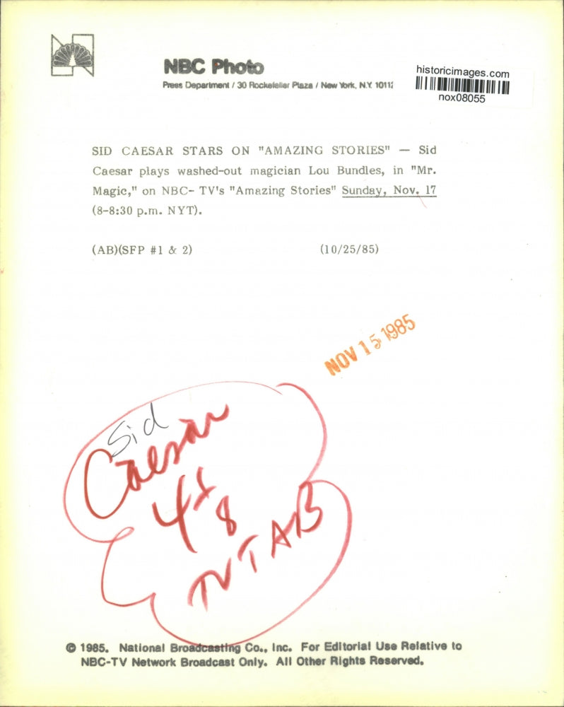 1985 Press Photo Comedian Sid Caesar In Mr. Magic on Amazing Stories - nox08055