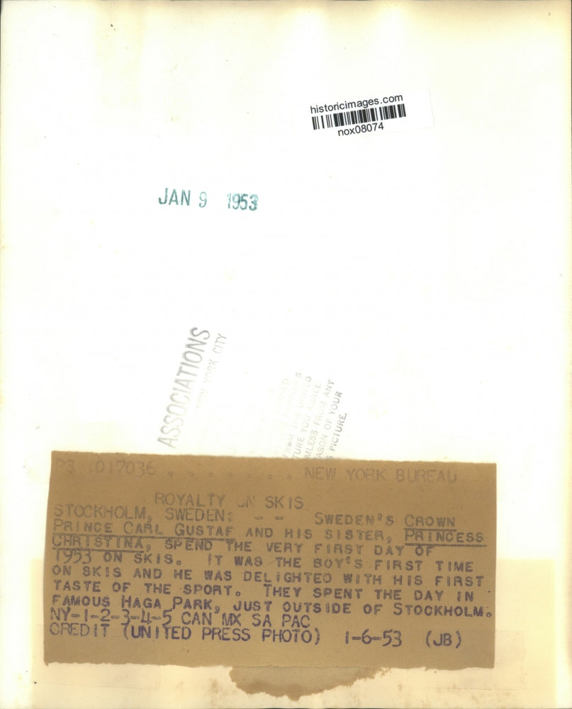 1953 Press Photo Royalty - Crown Prince Carl Gustaf & Princess Christina on Skis