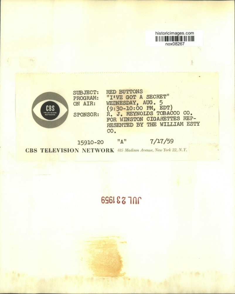 1959 Press Photo Red Buttons, Star of "I've Got a Secret" - nox08267