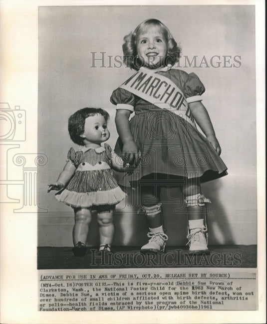 1961 Press Photo 1962 March of Dimes Poster Girl Debbie Sue Brown at Age 5