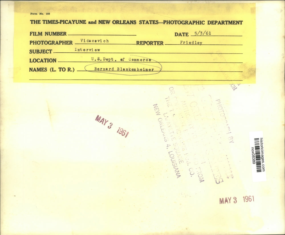 1961 Press Photo Bernard Blankenheimer, U.S. Dept. of Commerce economist