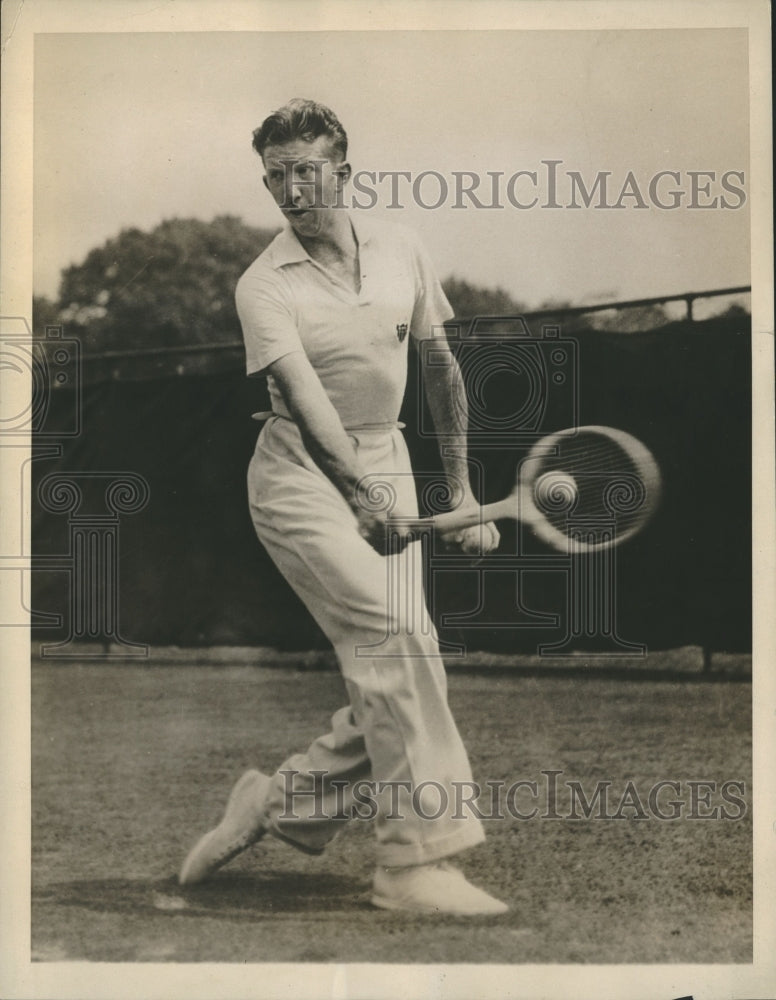 1936 Press Photo Tennis Player Donald Budge Practices for U.S. Davis Cup- Historic Images