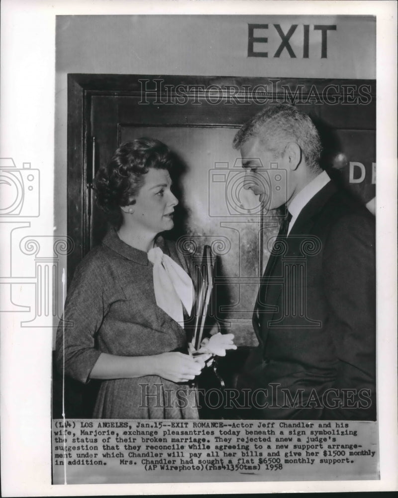 1958 Press Photo Jeff Chandler, Actor, and Wife Marjorie, During Divorce
