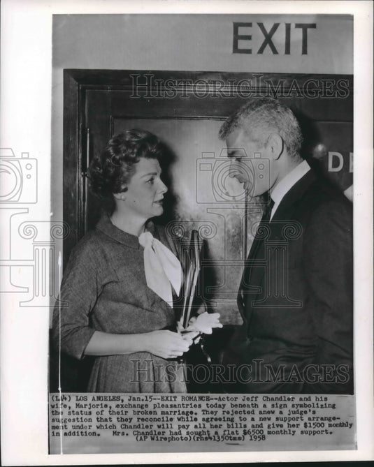 1958 Press Photo Jeff Chandler, Actor, and Wife Marjorie, During Divorce