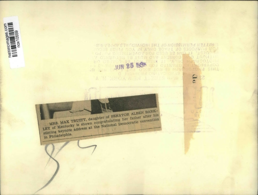 1935 Press Photo Senator Alben Barkley of Kentucky Congratulated by Daughter