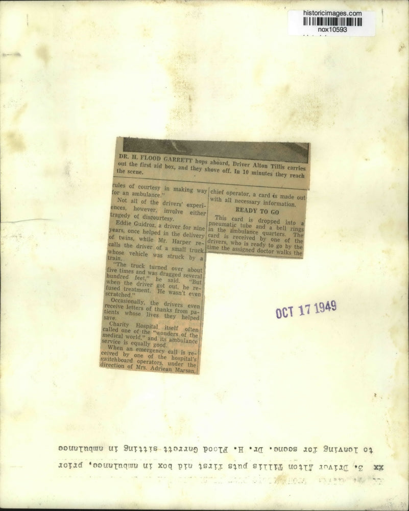 1949 Press Photo Ambulance Crew - Dr. H. Flood Garrett, Driver Alton Tillis