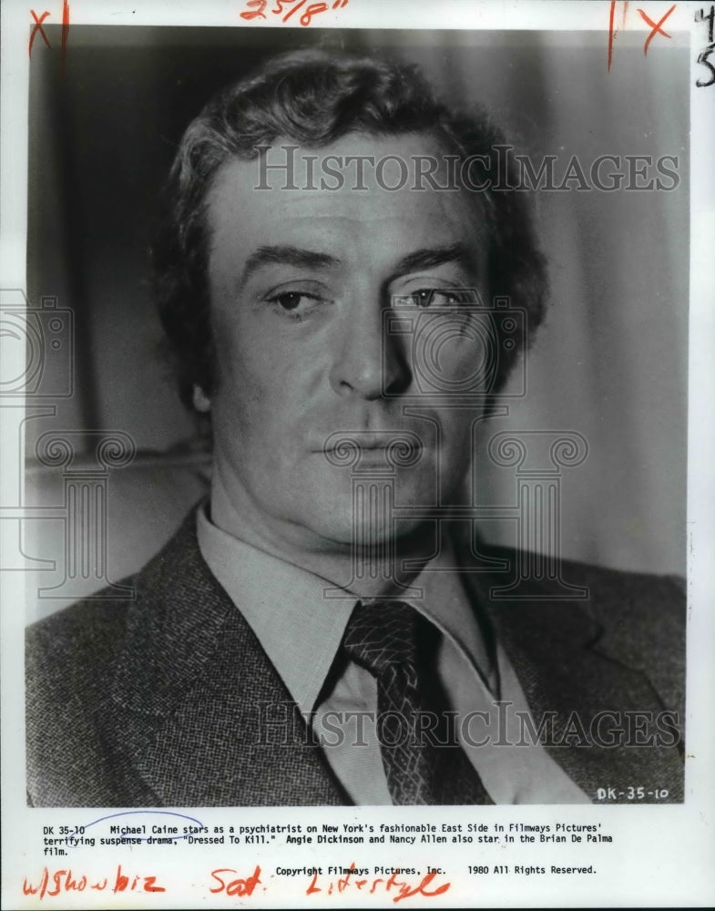 1980 Press Photo Michael Caine as Psychiatrist in "Dressed to Kill - nox10680