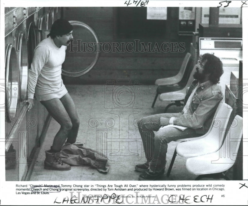 Load image into Gallery viewer, 1982 Press Photo Richard Cheech Marin &amp; Tommy Chong in Things Are Tough All Over
