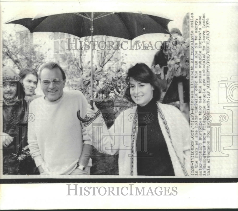 1974 Press Photo Princess Elizabeth of Yugoslavia and Actor Richard Burton